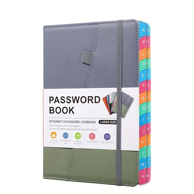 Caderno de senhas A5 com etiquetas alfabéticas Organizador de senhas para laptop para computador Endereço de internet Logins de sites Presentes de escritório