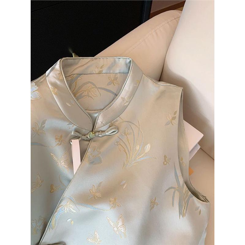 diagonal jacquard embroidered vest women's new high-end temperament thin sleeveless vest