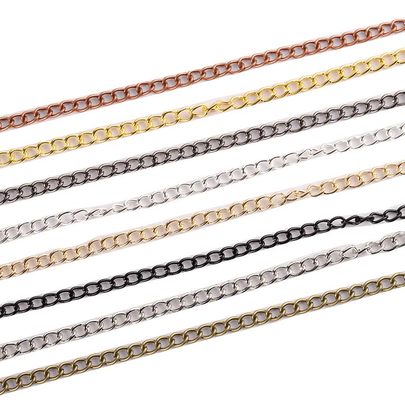 2meters Jewelry Making Chain DIY Gold Silver Necklace Metal Flat 2.5/3.5/4.5mm Extension Chain Accessories Components Wholesale