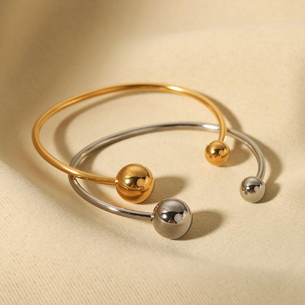 2025 Gold Sliver Ball Charm Stainless Steel Cuff Bangle For Women FR Style Hand Accessory