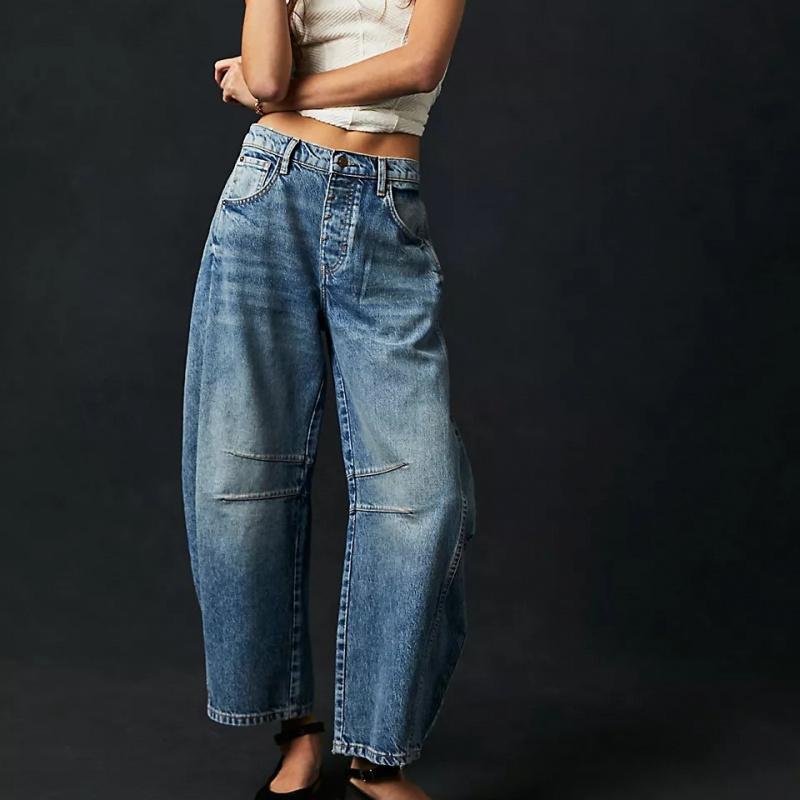 2026 TEMU Fashion Casual Women's Loose Wide-Leg Pants Mid-Low Waist Washed Denim Trousers