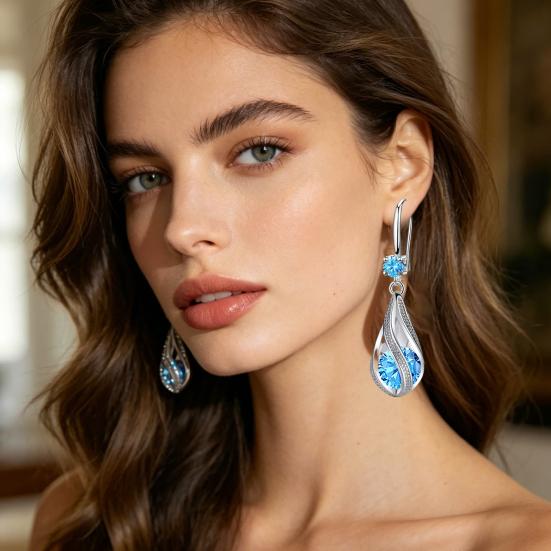 Yousheng 1 Pair Drop Earrings Cubic Zirconia Waterdrop Shape Long Earrings Lightweight Smooth Surface Hook Earrings Banquet Dance