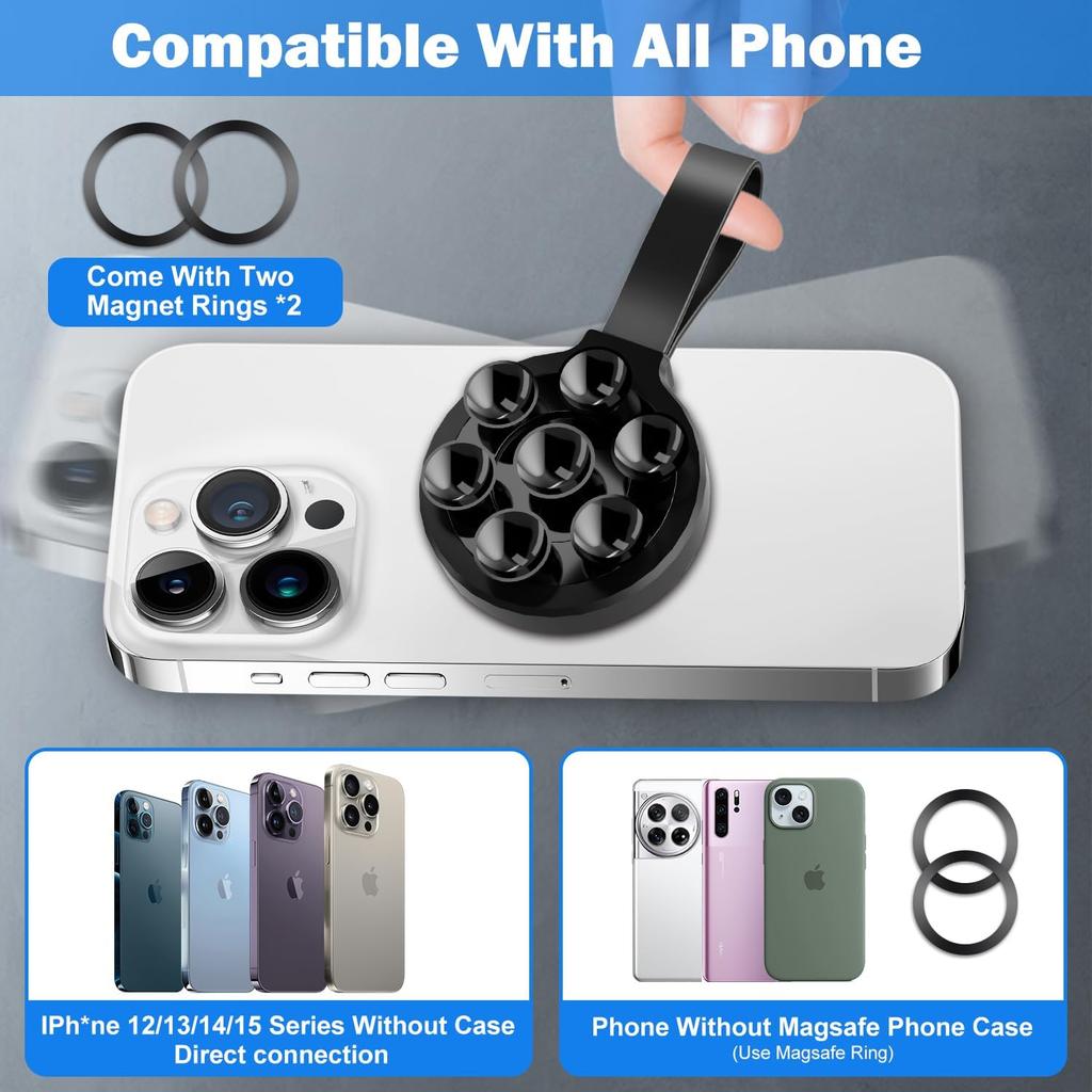 Silicone Suction Phone Case, Magnetic Suction Cup Phone Mount, Sticky Phone Suction Grip for Selfies and Videos, Hands-Free Mirror Shower Phone Stand