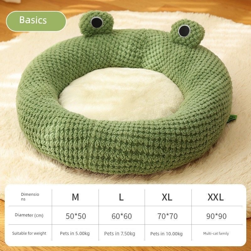 

2024 New Arrival Pet Bed Frog Series Cat Nest Heattech Kennel Autumn and Winter House Nest Pet Supplies Green Frog round nest M