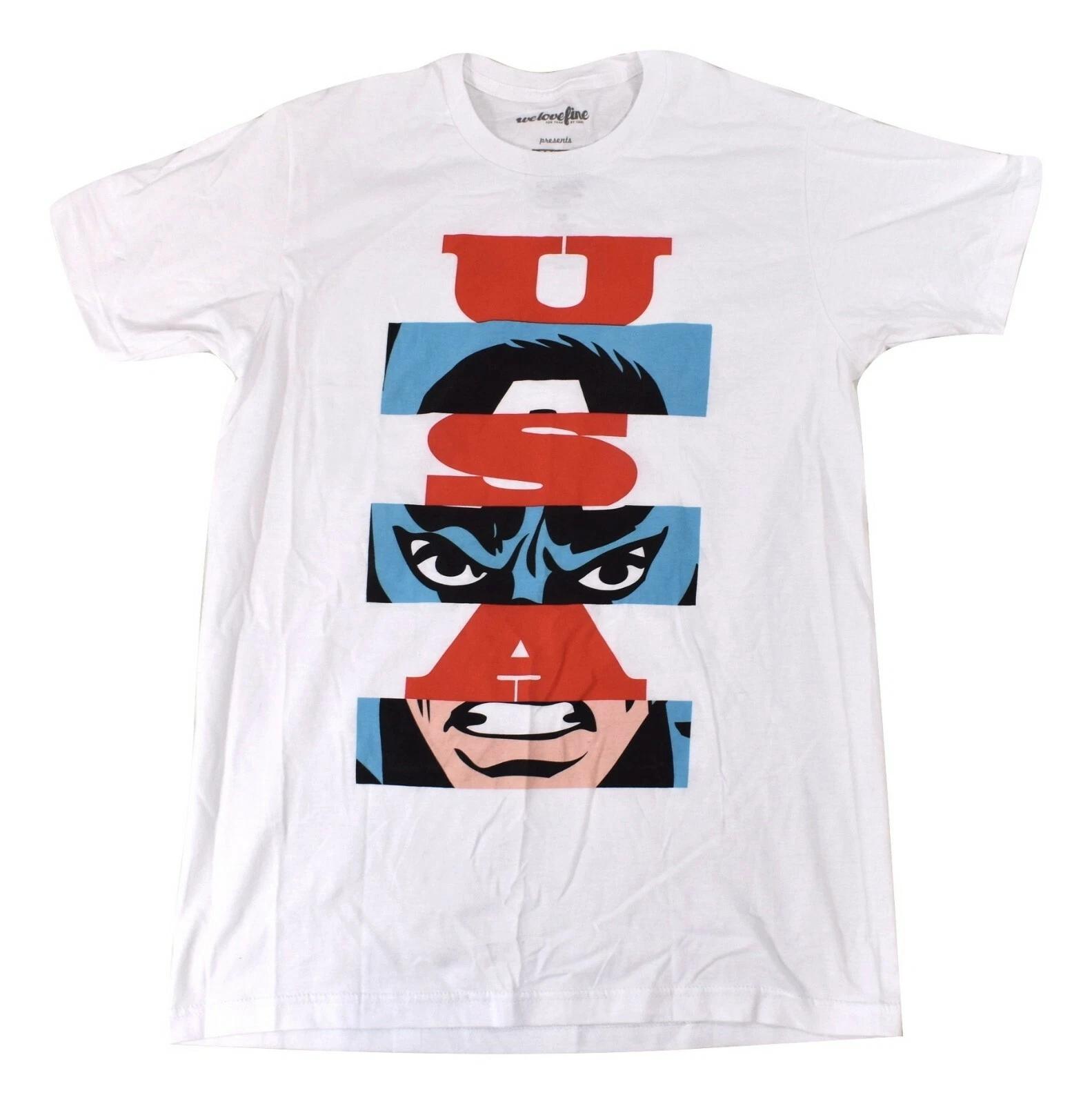 

WeLoveFine Marvel Comics Мужская Белая Рубашка Капитан Америка США Новая S, M S