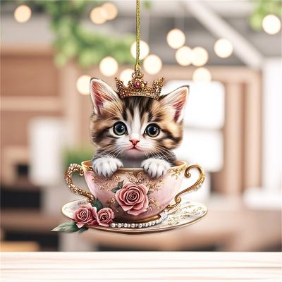 Katzen- und Hundeanhänger, flacher 2D-Schlüsselanhänger aus Acryl, Autorückspiegelanhänger, Rucksackanhänger, Valentinstags-, Weihnachts-, Geburtstagsgeschenk.