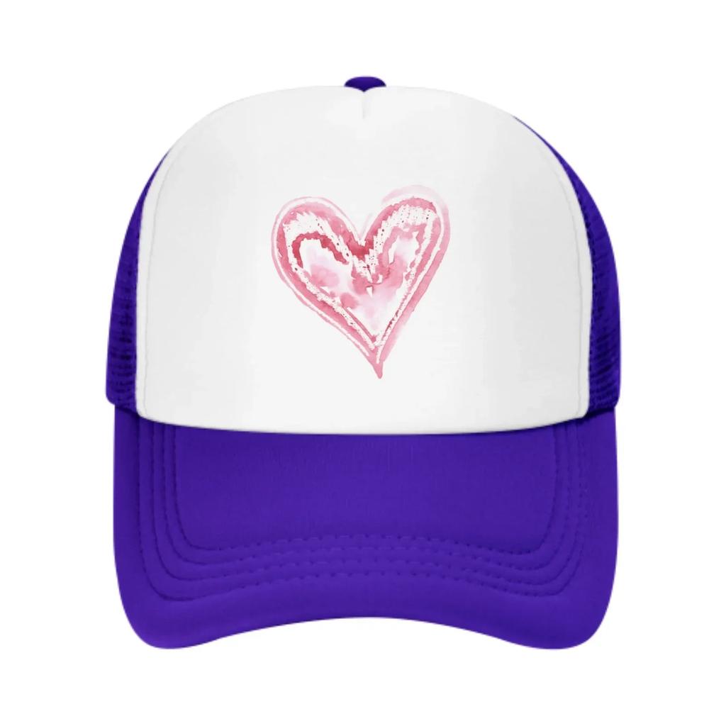 Pink Heart Mesh Trucker Hats for Unisex Women Adjustable Casual Fashion Baseball Caps for Outdoor Activities