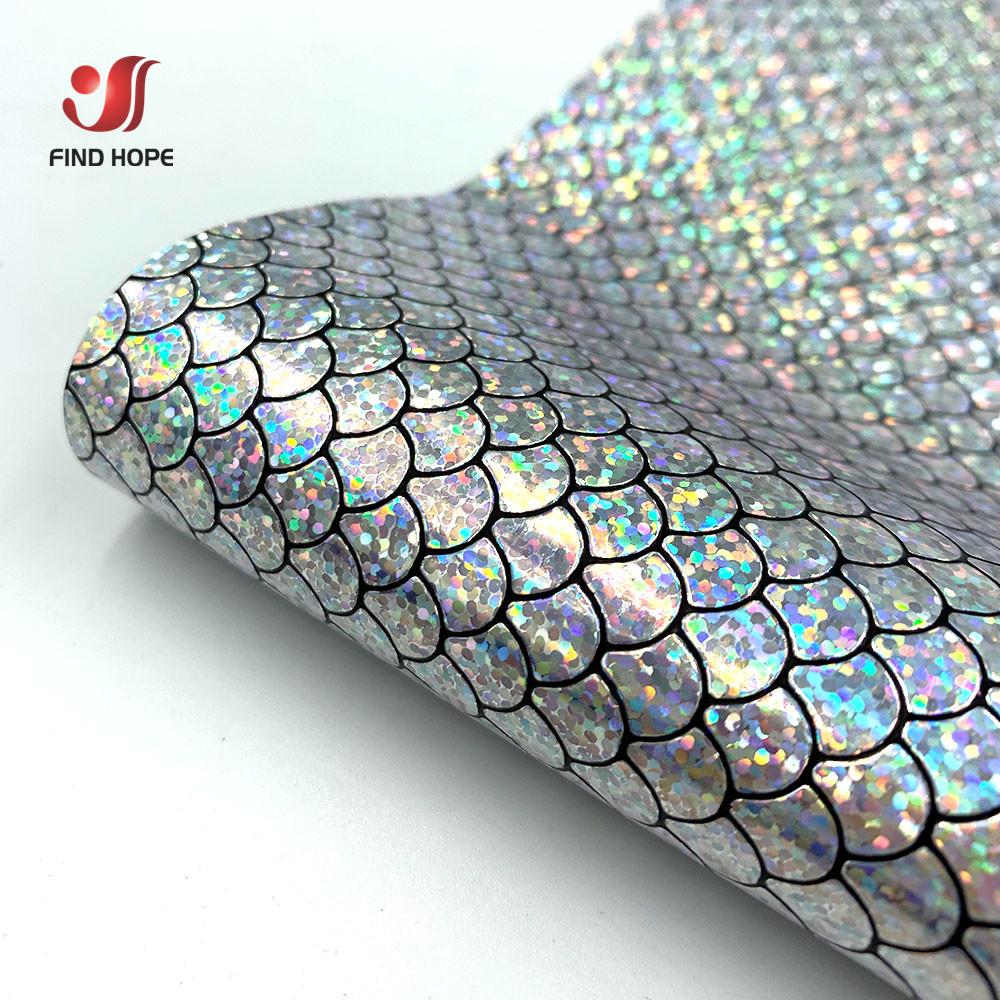 Holographic Iridescent Sparkle Mermaid Scale PU Faux Leatherette Fabric Foil DIY Bow Bags Craft Making Earring Handmade