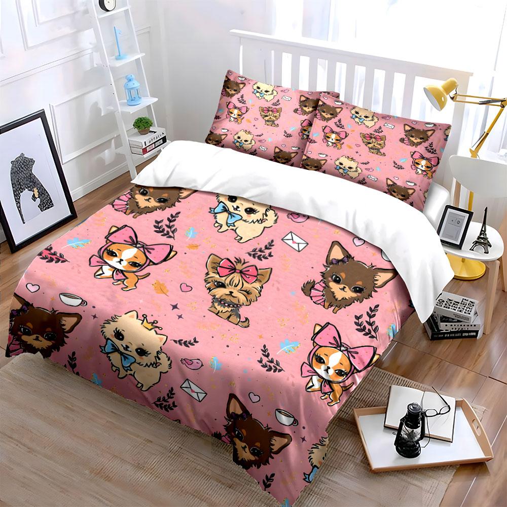Cute Puppy Pattern Decor Set Soft Comfortable Duvet Cover Bedding Set Included 1*Duvet Cover & 2*Pillowcases, Gift