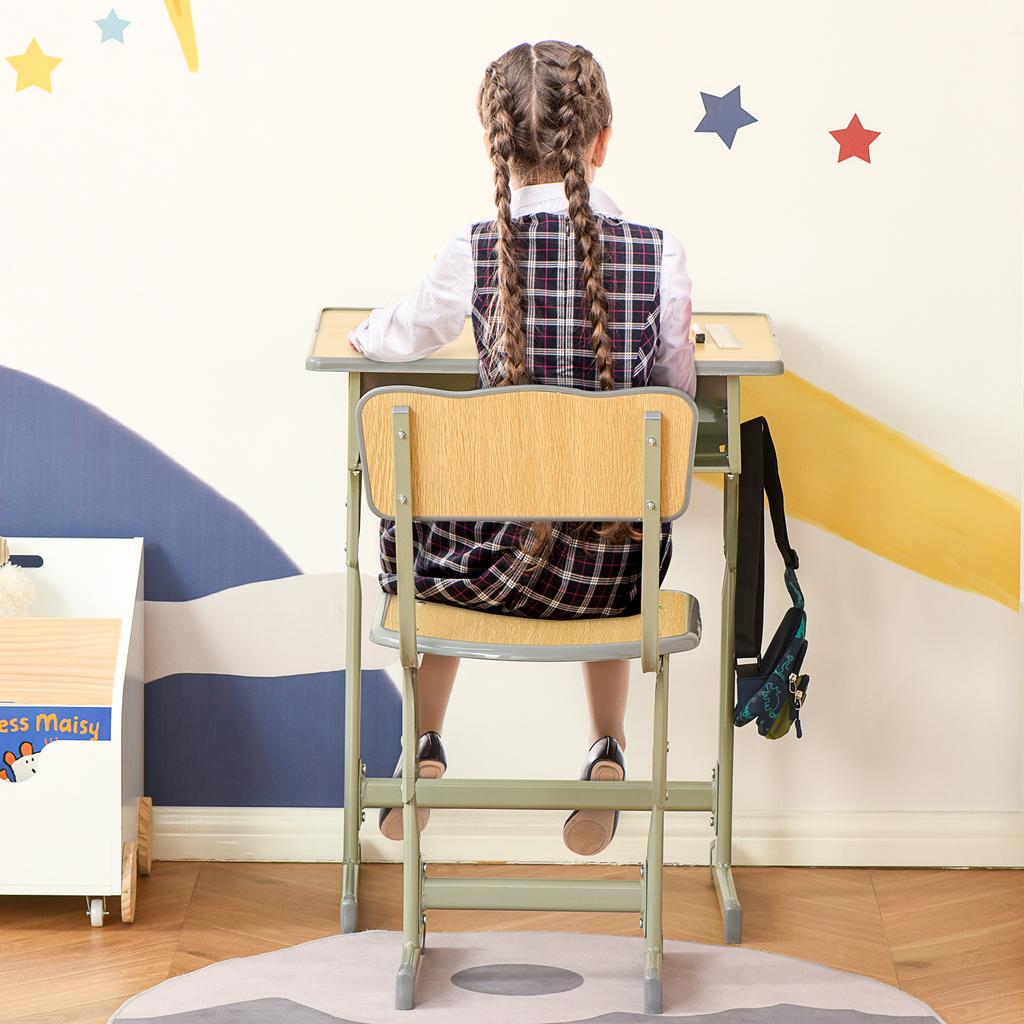 Juego de Escritorio y Silla para Niños de 6+ Años Altura Regulable con Cajón y Gancho Natural