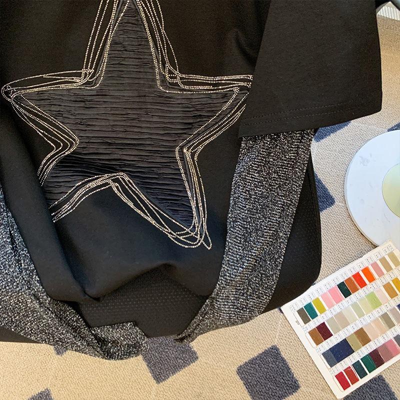 Harajuku Women Clothing Chic Tshirts Patchwork Fake Two Tees Y2k Tops Star Long Sleeve Casual Korean Oversized T-shirt