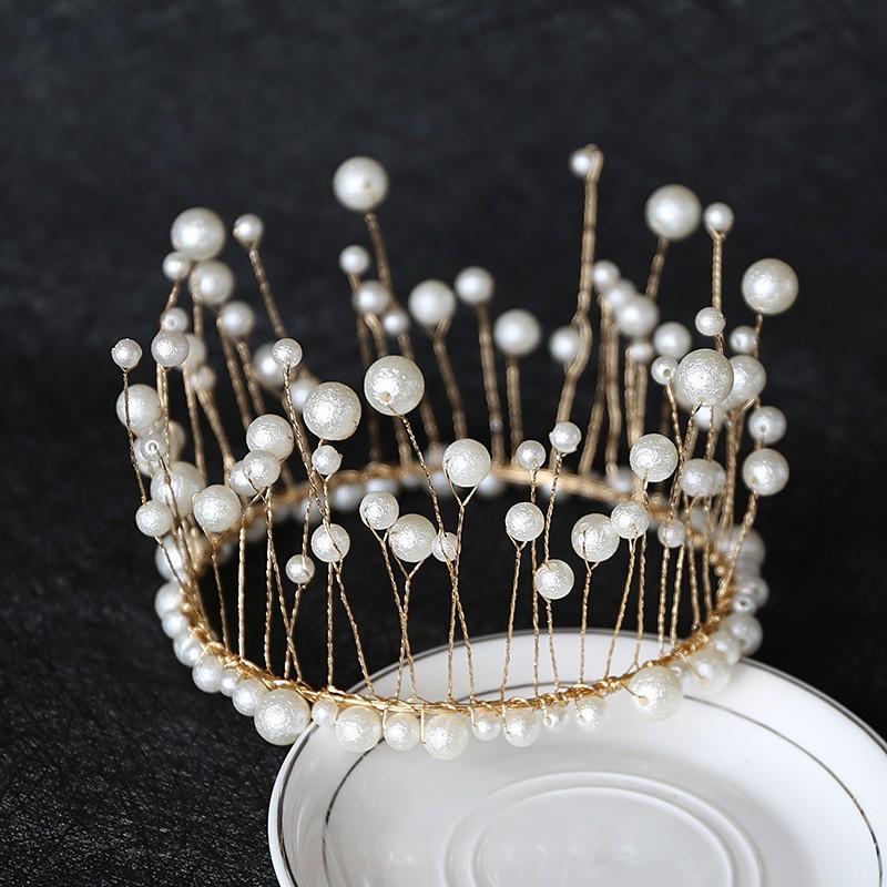 Crown Cake Decoration Highlight Seaweed Pearl Baking Round Tiara Birthday Party Accessories Hair Accessories Bridal