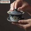 111ml Auspicious Clouds Ink Lotus Gaiwan Zen Tea Tureen Tea Bowl With Lid Kit Tea Maker Cover Bowl Kung Fu Tea Set Collection