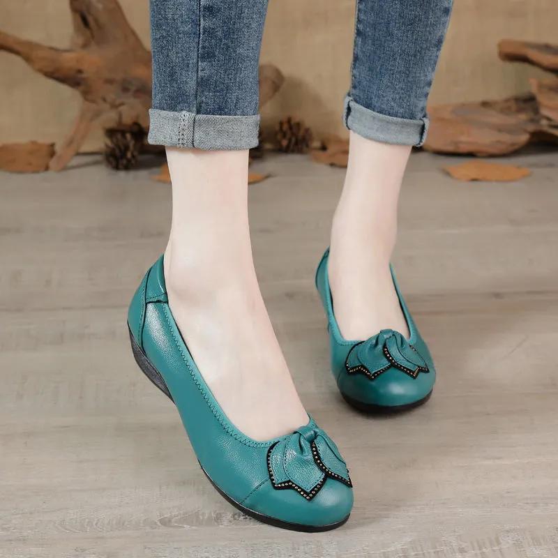 women cute round toe green bow tie crystal wedge heel shoes lady classic comfort spring summer heel shoes  ab621