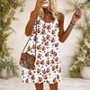 Women Plus Size Scoop Neck Thin Straps Sleeveless Loose Fit Halloween Pumpkin Printed White Dress