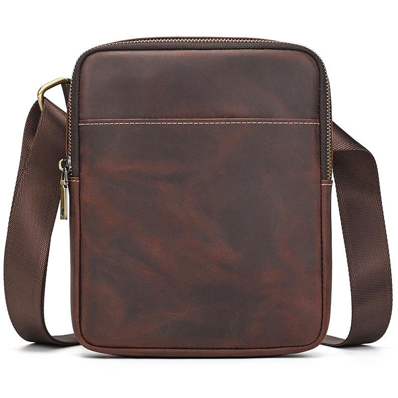 Men'S Genuine Leather Shoulder Bag Crazy Horse Leather Messenger Bag First Layer Cowhide Flip Shoulder Bag Casual Bag