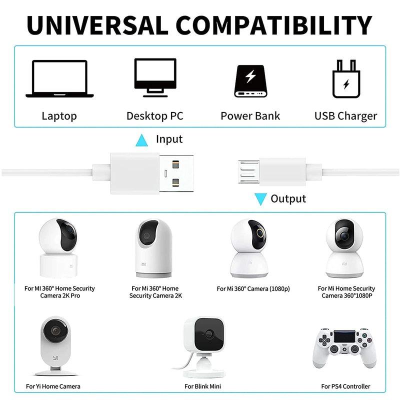 3~13m Micro USB Extension Cable For Xiaomi MI 360 ° Home Safety Camera 2K Pro, MI 360 °  (1080P)  Security Camera Charging Cable