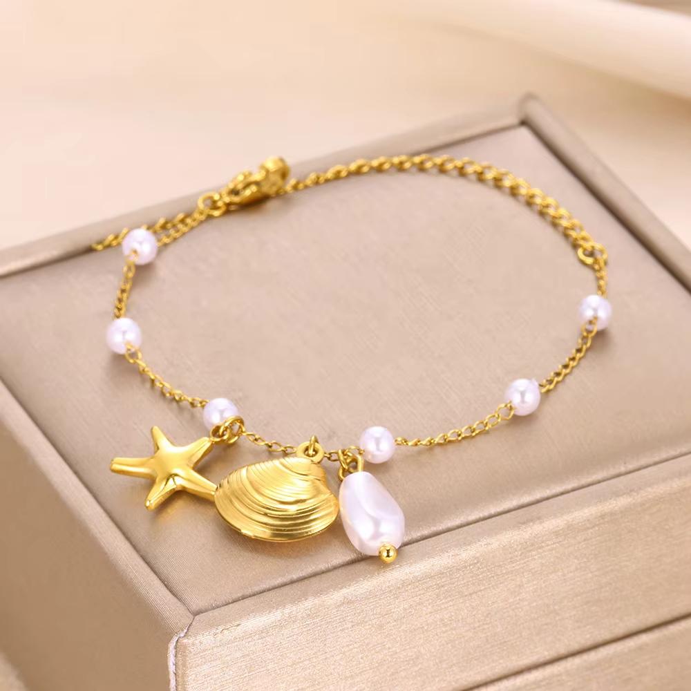 Seestern Muschel Edelstahl Fußkettchen Für Damen Mode Goldfarbe Knöchelarmband Trendy Sommer Strandurlaub Ozean Schmuck