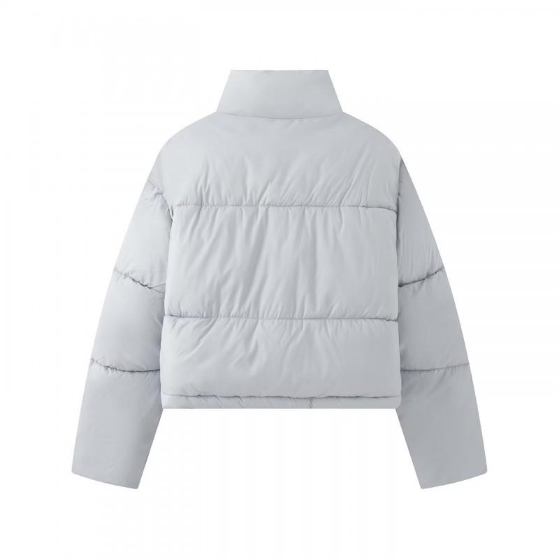 Womens Slim Fit Long Sleeve Puffer Coat Winter Warm Short Cotton Jacket Solid Color Stand Collar Zip Front