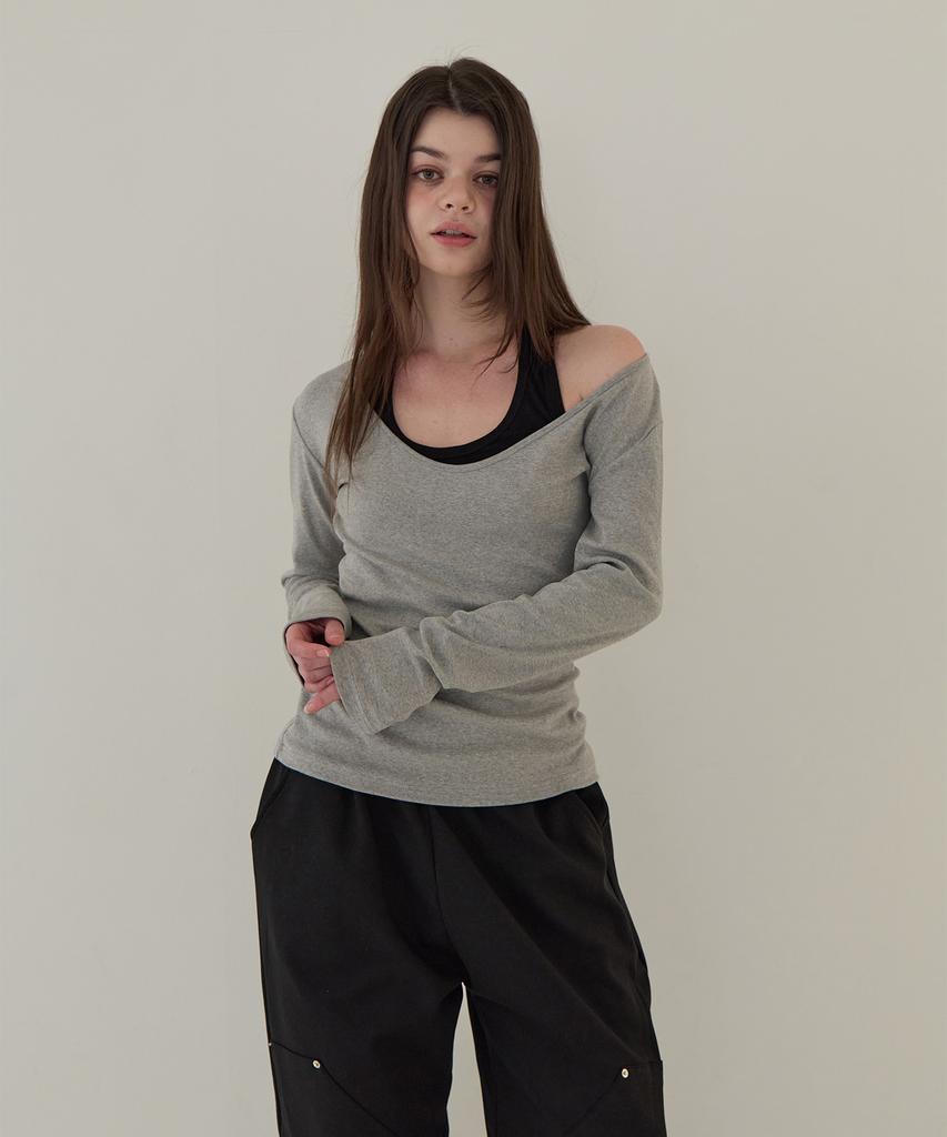 5OML Halter Neck Layered Long Sleeve (Melange Gray)