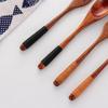 Kitchen Handmade Cloth Bag Portable Spoon Fork Wooden Natural Cutlery Set Tea Scoops