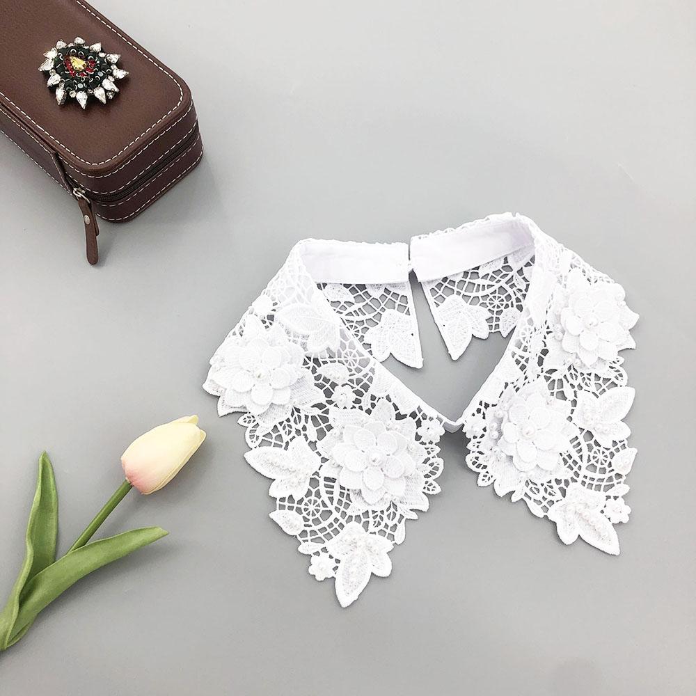 Fashion Multi-Color Hollow Out Lace Beaded Detachable Faux Collar Elegant Knitted Polyester Neck Accessory for Sweaters Shirt