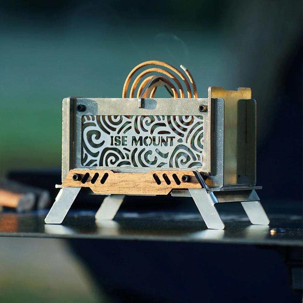 Small Camping Incense Burner Stainless Steel Mini Firewood Stove Desktop Bonfire Stove for Outdoor Picnic Table Decoration Stove