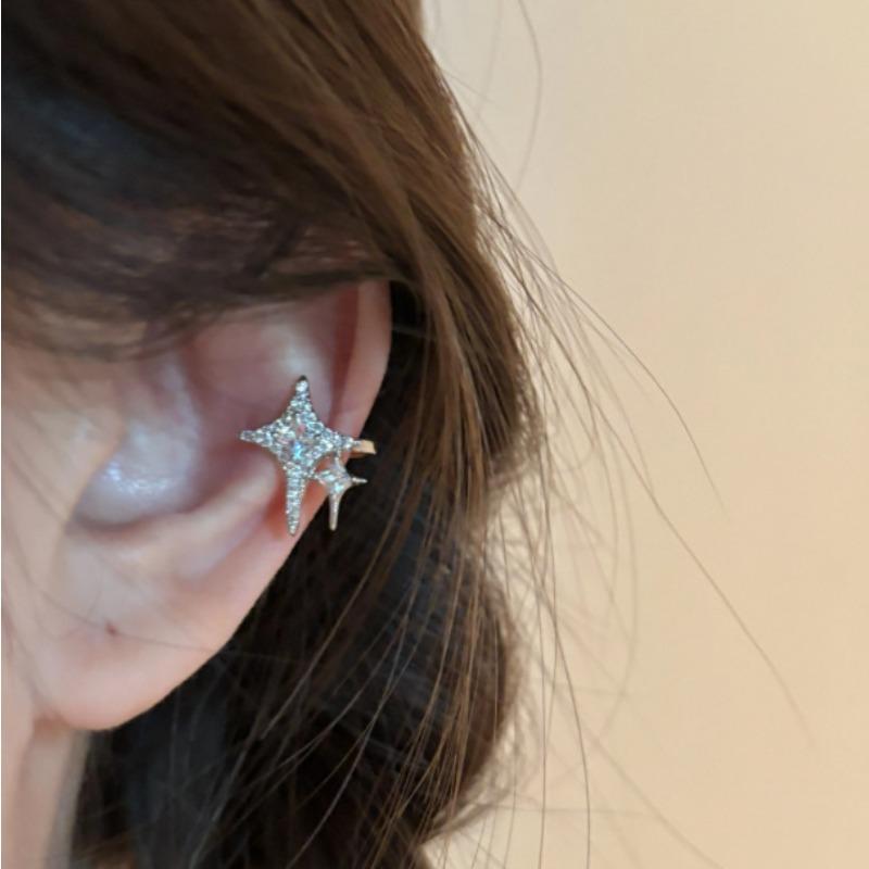 High-end Quadrilateral Star Ear Hook for Women, Elegant and Luxurious Earpiece Without Ear Hole, Made of Fine Material, Exquisite Earrings