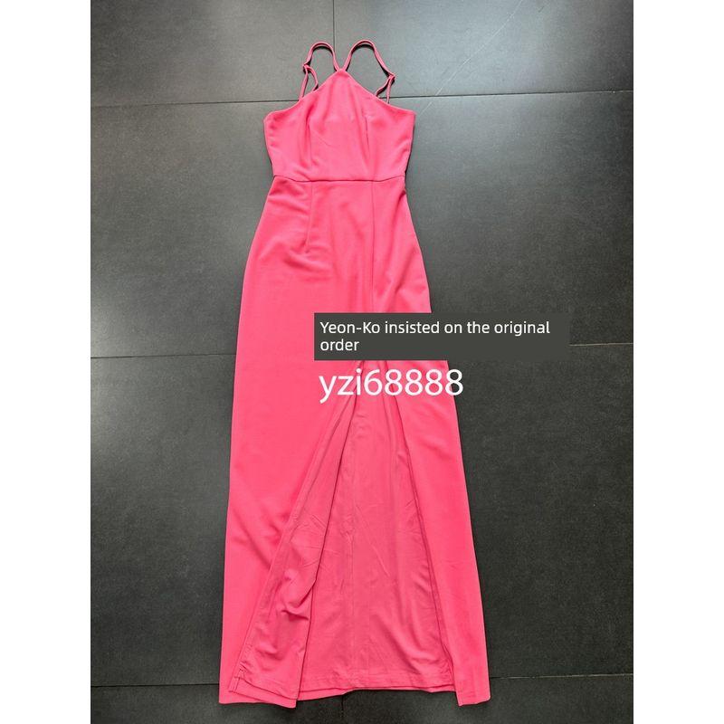 

Export New Arrival Minimalist Classy Halterneck Slim Looking High Waist Slit Minimalist Dress Pink Black Camisole Dress Pink Slip Skirt Size 38 = m