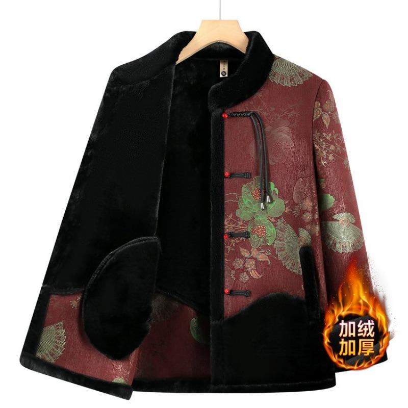 Winter velvet jacket fur integrated top old lady clothes thick