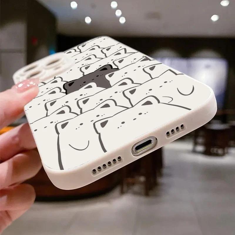 Case For iPhone 15 Cases iPhone 14 Pro Max Cases Black And White Line Bear Phone Case For iPhone 13 12 11 XS XR X 7 8 Plus Cover