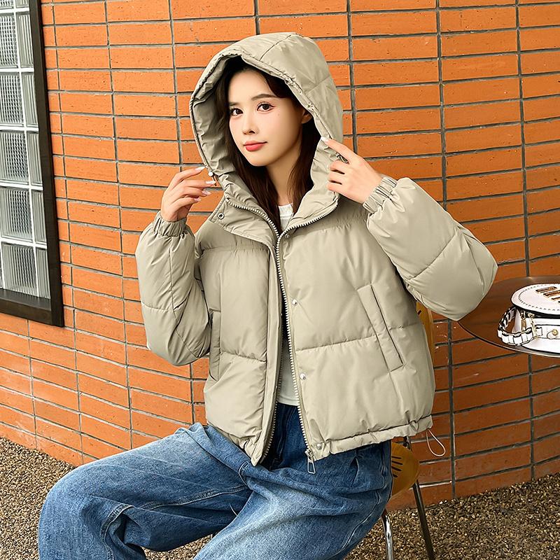 Women Autumn Winter Soild Color Thicken Outwear Cotton Padded Hooded Warm Jacket Coat
