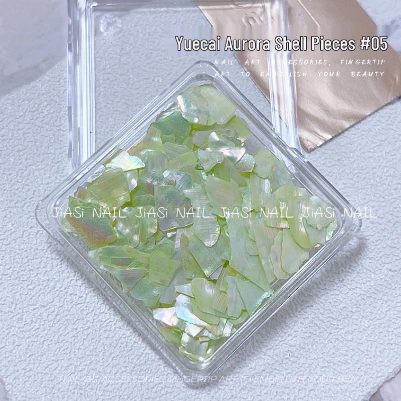 Iridescent Abalone Nail Decor: Ultra-Thin Shell Fragments in 6-Grid Box