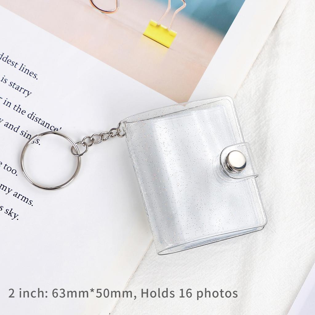 16 Sheets Cute Mini Keychain Photo Album 1/2 Inch Snap Button Pocket Folders Journal Note Material Paper Storage Book Stationery
