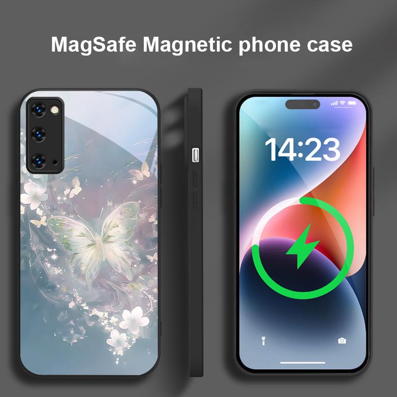 Dreamy Striped Butterfly For Magsafe Samsung S25 S25 Edge S25Ultra S8 9 10 20 S21 Pro 22 Plus S23 FE S24 Ultra Glass Phone Case