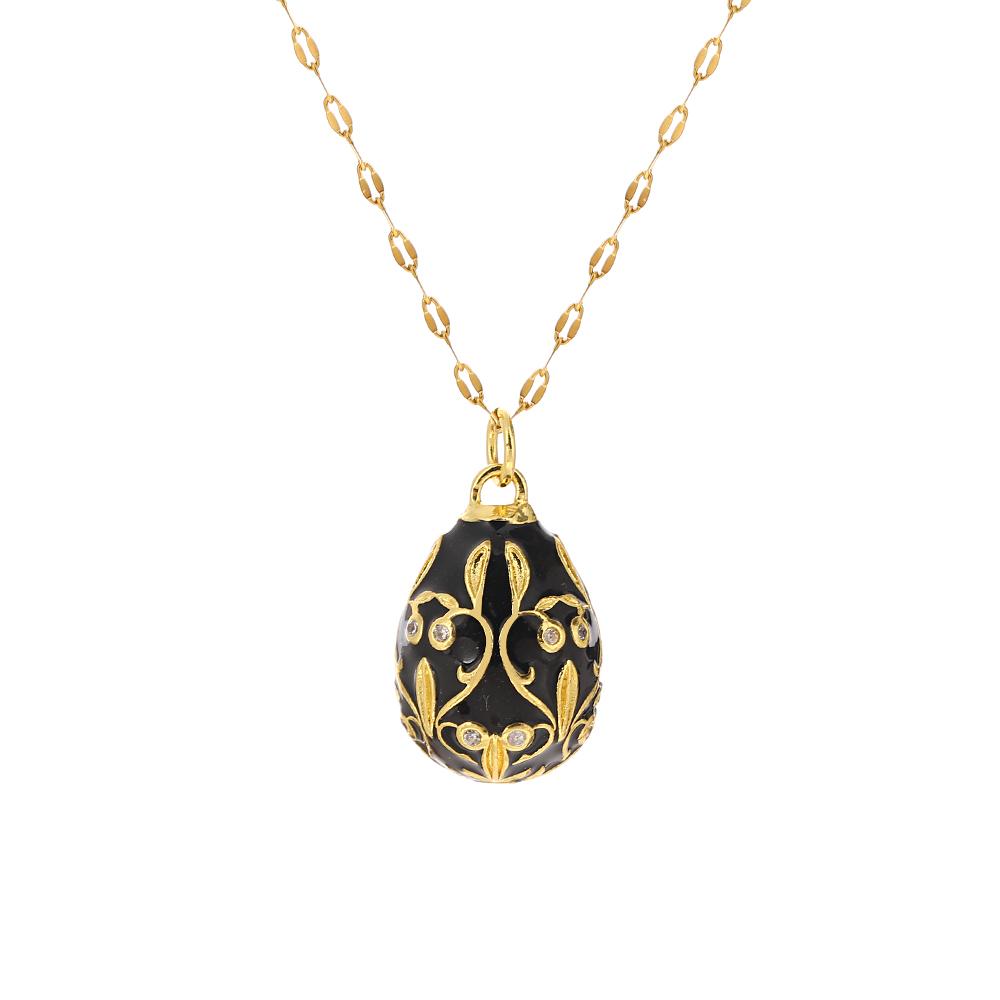 AENSOA Bunte Emaille Ostereier Anhänger Halsketten für Frauen Guilloche Medaillon Ei Strassstein Charm Halskette Gold Farbe Schmuck