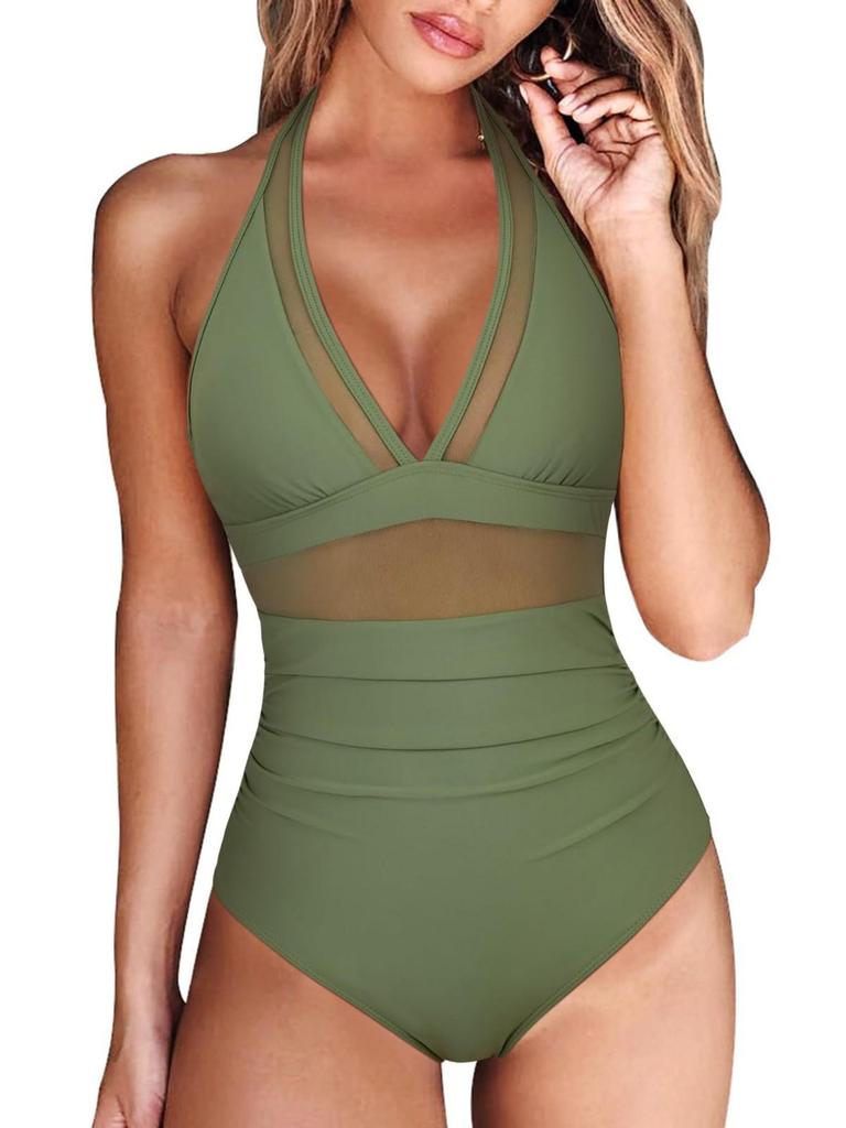 Hot-Selling Women's Halter Swimsuit with Cutout Deep V and Push-Up Feature