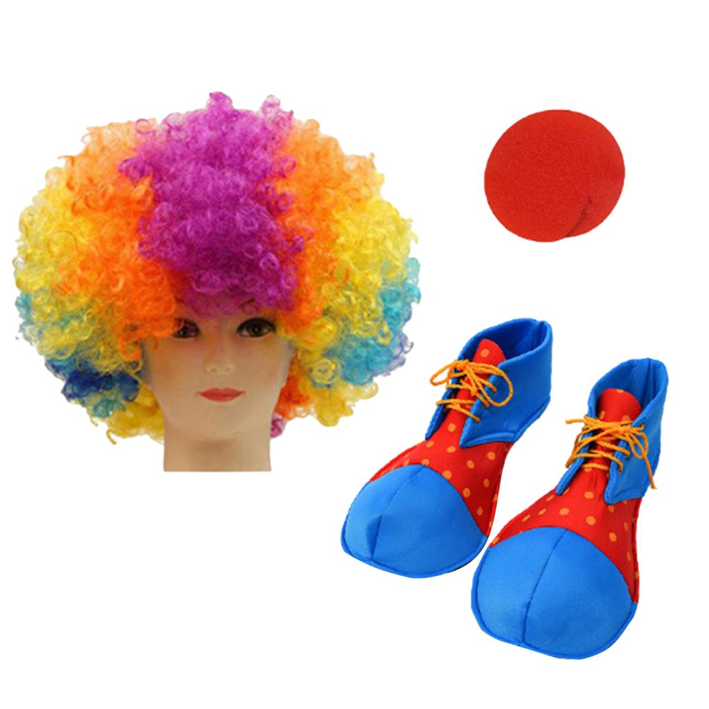 Clown Costume Set Red Clown Noses Shoes Vests Hats Wigs Bow Ties