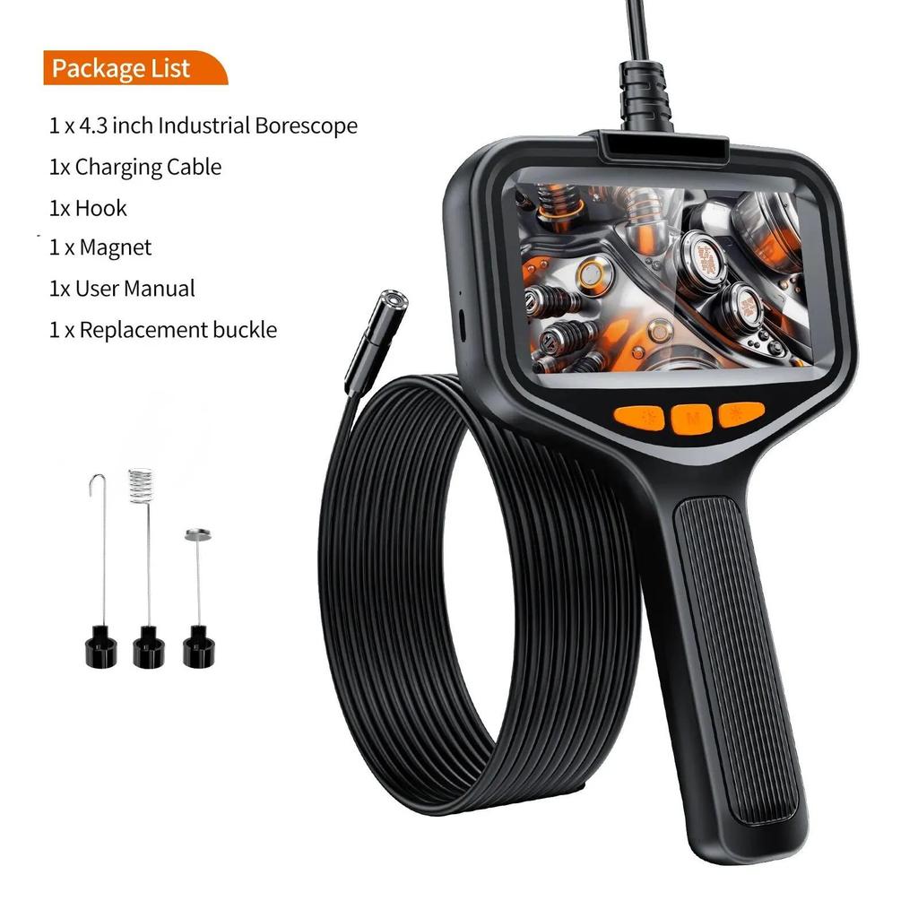 2026 New 8mm Lens Industrial Borescope Camera 1080P HD 4.3-inch LCD Digital Handheld Borescope IP67 Waterproof Pipe Sewer Inspection Camera