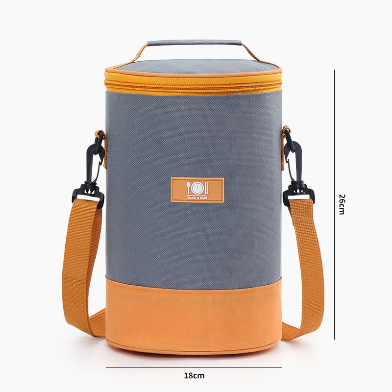 Portable Round Barrel Thermal Lunch Bags Hand-held Bags Student Office Insulated Cooler Box Food Container with Shoulder Strap
