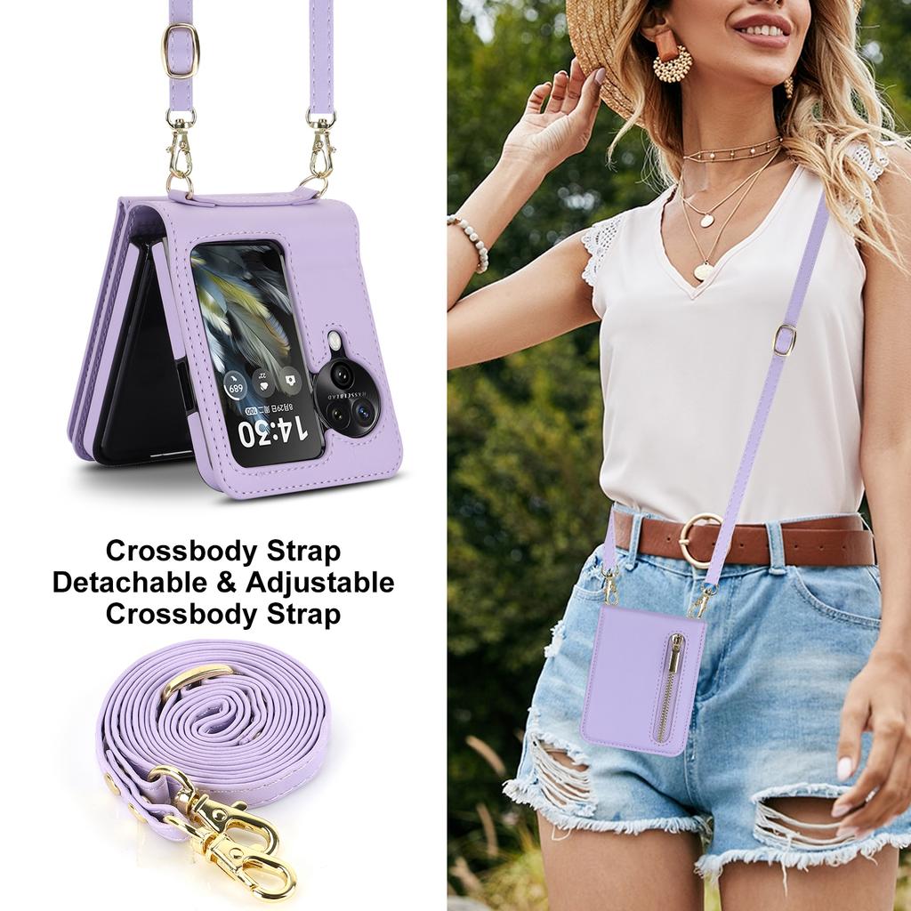 Crossbody Zipper Cards Solt Wallet Leather Case for OPPO Find N3 Flip 5G N2 PGT110 N2flip Vertical Purse Long Lanyard Bag Cover