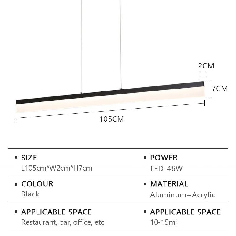 

Современные светодиодные подвесные светильники Минималистичные алюминиевые акриловые полосовые подвесные светильники для ресторанов, гостиных, офисов, внутренних домашних светильников Cold White-NO REMOTE