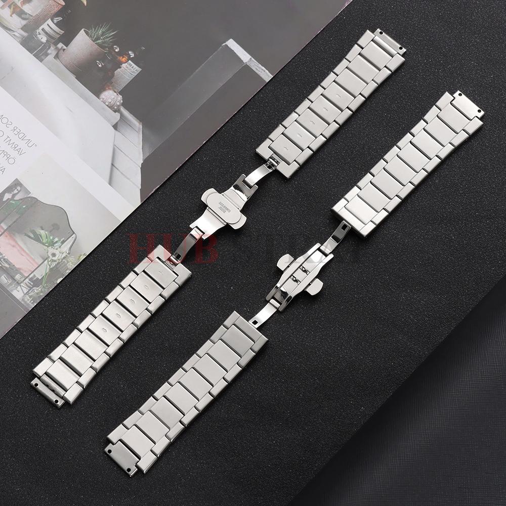 Solid Stainless Steel Watch Band Silver Strap 27mm Business Bracelet for Men Women Compatible for HUBLOT Belt Watch Accessories