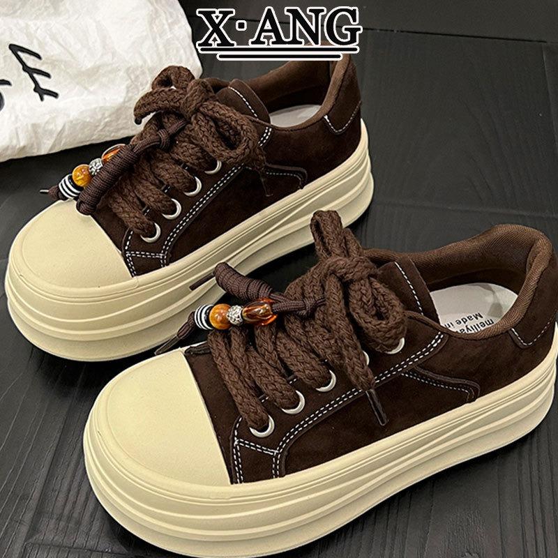 Muffin Thick-soled Heightening Women's Shoes Leather Board Shoes New Autumn and Winter Casual Sports Shoes Women's Bread Shoes