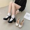 Fashion single shoes autumn new light buckle high heels thick heel square head Mary Jane shoes