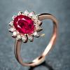 Flower inlaid ring, ruby colored gemstone opening adjustable ring, women's live fashion and exquisite