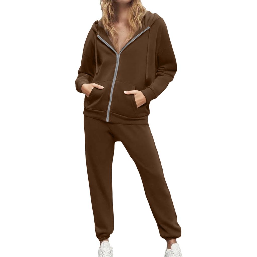 Women's 2-piece Hooded Tracksuit Set With Zip-up Casual Sweatpants And Tracksuit