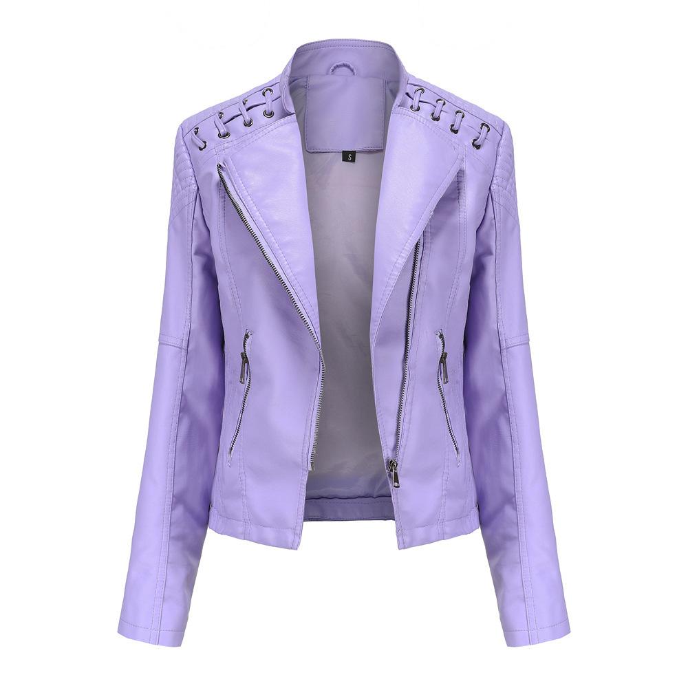 Neue Damen-Lederjacke für Frühling und Herbst, Damen-Kurzjacke, schmal geschnittene dünne Lederjacke