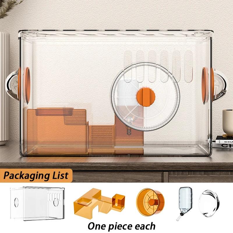 

2 Level Hamster Cages Big Size Set Large Hamsters Cages Transparent House with Wheel Tunnels Hamsters Villa Bathroom Pet Product 31X21X20CM&1 layer size
