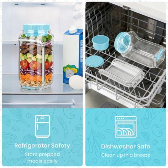 1/2Pcs Salad Storage Jar Food Grade Leakproof Clear Plastic Reusable Salad Jar Food Grade Salad Storage Container